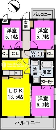 サクセス大野城(3LDK/2階)の間取り写真
