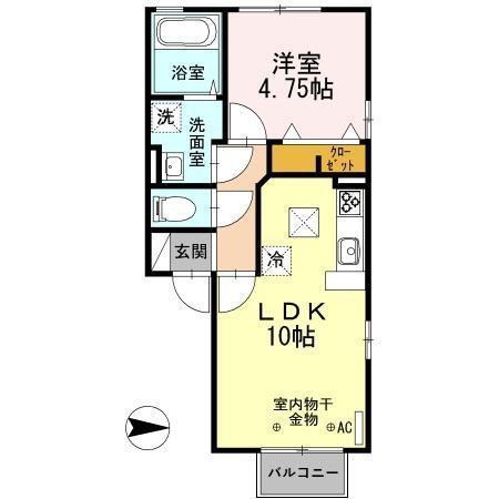 石川県小松市 2階建 築14年(1LDK/1階)の間取り写真