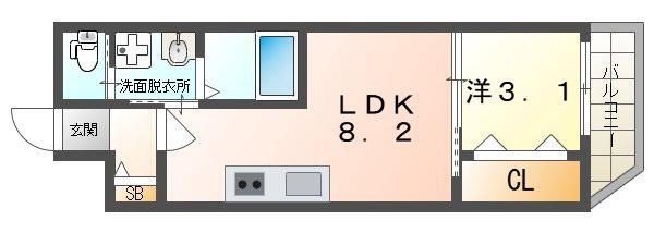 シャンブル門真(1LDK/4階)の間取り写真