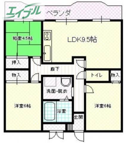 アンシャンテ岡山(3DK/10階)の間取り写真
