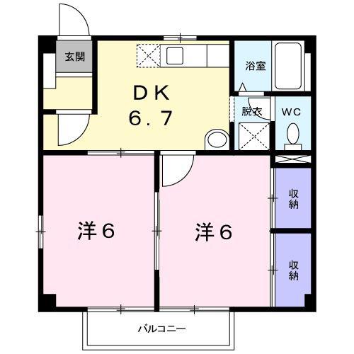 ニューシティー八栗口A(2DK/1階)の間取り写真