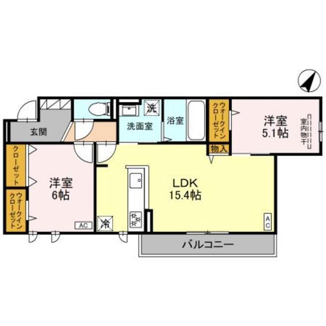 イースト HILLS(2LDK/2階)の間取り写真