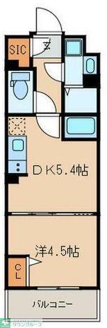 ルネサンスコート自由が丘(1DK/4階)の間取り写真