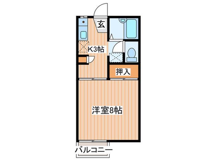ハイツ旭ヶ丘(1K/2階)の間取り写真