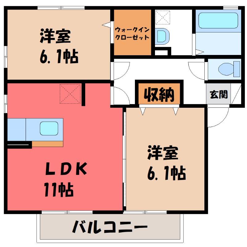 メゾン・ボヌール A(2LDK/1階)の間取り写真