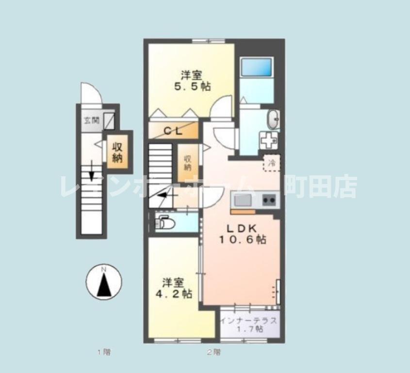 宮前区平5丁目アパート(2LDK/2階)の間取り写真