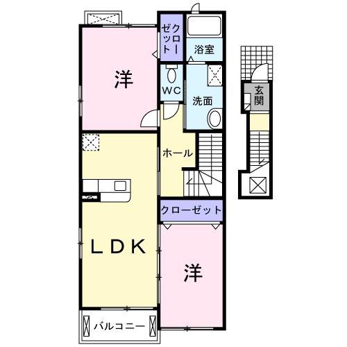 イースト・ステイ・クレインE(2LDK/2階)の間取り写真