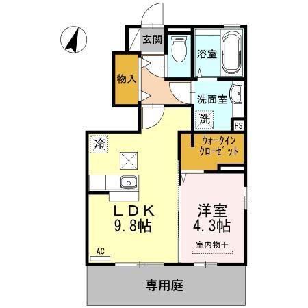 エスポワールB(1LDK/1階)の間取り写真