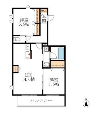 MAISON BELLE(2LDK/2階)の間取り写真