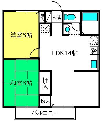 メゾンドネージュNO12(2LDK/1階)の間取り写真