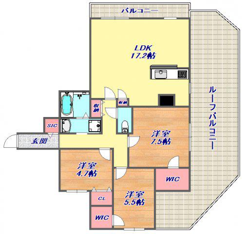 リベール東灘青木(3LDK/8階)の間取り写真
