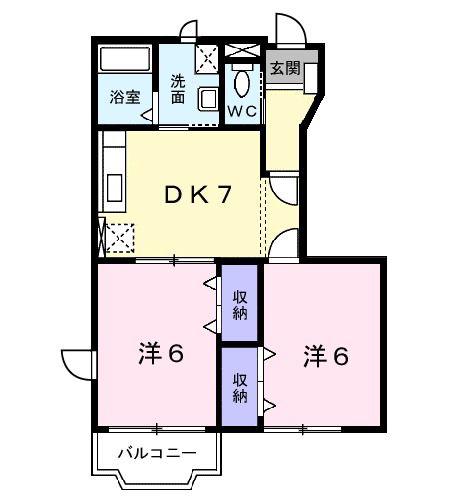 ソル ラング弐番館(2DK/1階)の間取り写真