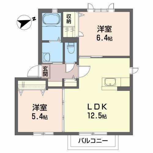 エクセレントシティ岩切B(2LDK/1階)の間取り写真