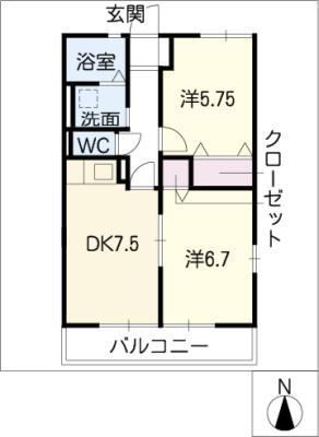グリーンハイツII(2DK/1階)の間取り写真