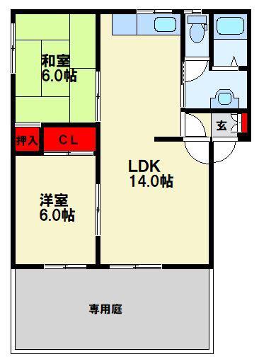 パークハイツ陣原(2LDK/1階)の間取り写真