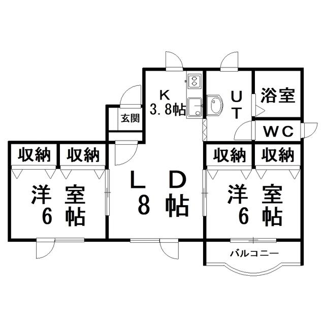 JR根室本線 釧路駅 バス乗車時間:23分 最寄りバス停で下車 徒歩3分 2階建 築25年(2LDK/2階)の間取り写真