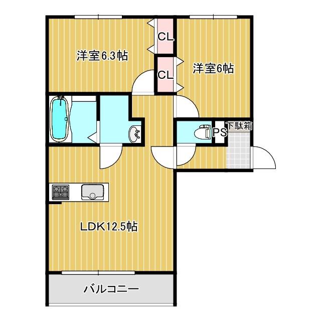 JO CAPPUCCINO(2LDK/2階)の間取り写真