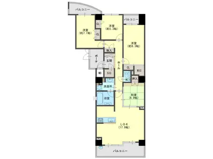 アーバンビュー夕陽丘(4LDK/10階)の間取り写真