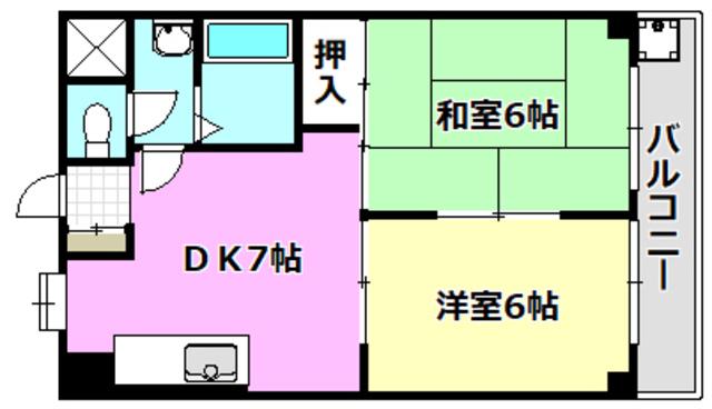 摂津第七マンション(2DK/4階)の間取り写真