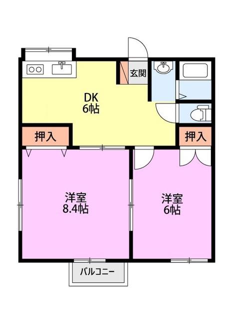 ブリリアントII(2DK/2階)の間取り写真