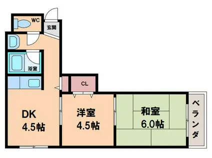 エフシャイン山下(2DK/3階)の間取り写真