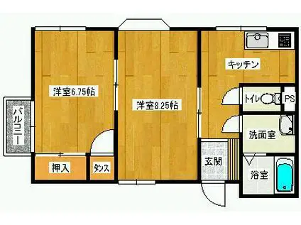 リバーサイドハイツ(2K/1階)の間取り写真