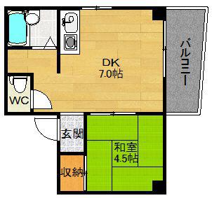 フォンテーヌNO.5(1DK/4階)の間取り写真