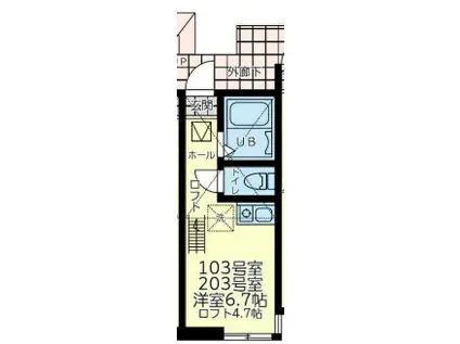 ユナイト新町ジルベール(ワンルーム/2階)の間取り写真