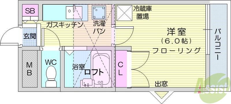 ルマ蘭・泉崎(1K/2階)の間取り写真