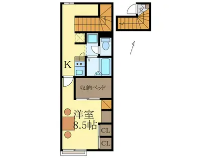 ホクレア(1K/2階)の間取り写真