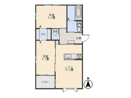 ウエストコートフェリーチェII(2LDK/2階)の間取り写真