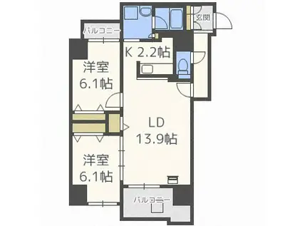 スクエアマンション614Ⅱ(2LDK/7階)の間取り写真