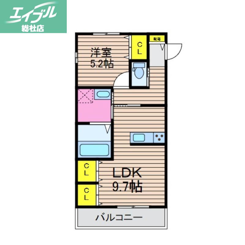 ウィスタリア(1LDK/1階)の間取り写真