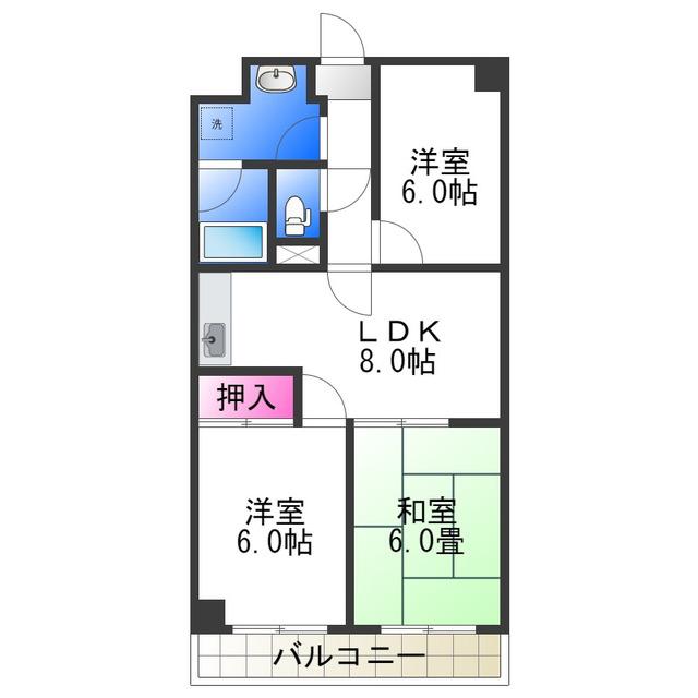 セラヴィ津久野(3LDK/4階)の間取り写真