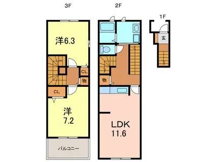 プリムローズII(2LDK/2階)の間取り写真