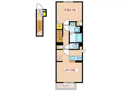 ラ・フィネ(1LDK/2階)の間取り写真