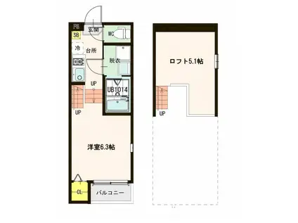 マノワール旭ヶ丘(1K/1階)の間取り写真