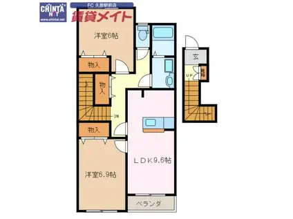 オリオン(2DK/2階)の間取り写真