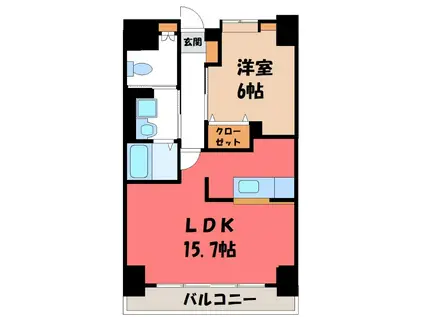 ウエストコート(1LDK/9階)の間取り写真