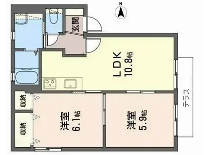 バリュージュ瓜破(2LDK/1階)の間取り写真