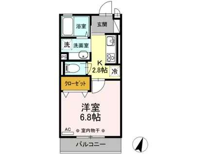 グランドソレイユ A(1K/2階)の間取り写真