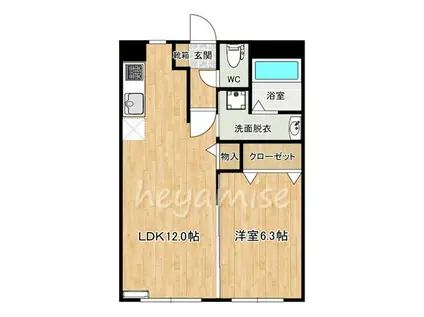 長嶺南1LDKマンション(1LDK/1階)の間取り写真