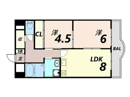リアライズ立花(2LDK/4階)の間取り写真