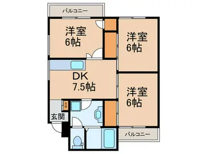 ヒルサイドハウス(3DK/1階)の間取り写真