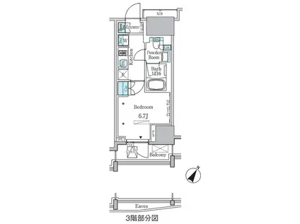 ラテスト白金台(1K/3階)の間取り写真
