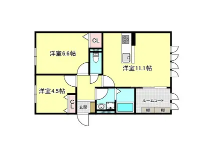 神戸市垂水区東垂水アパート南棟(2LDK/1階)の間取り写真