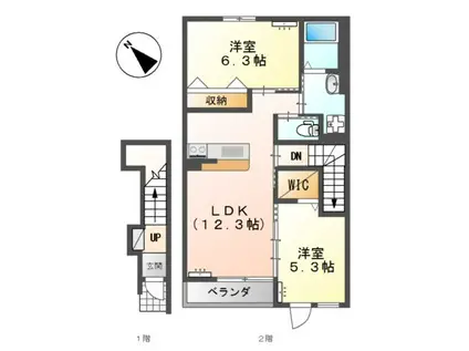 ヴィラ エスポワール(2LDK/2階)の間取り写真