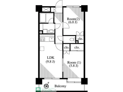 パークサイドハイツタケノヤ(2LDK/7階)の間取り写真
