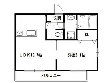 ウッドステージ桜 弐号館(1LDK/2階)の間取り写真