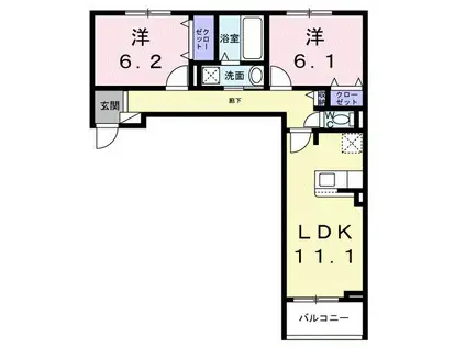 ソレイユ茨木(2LDK/3階)の間取り写真